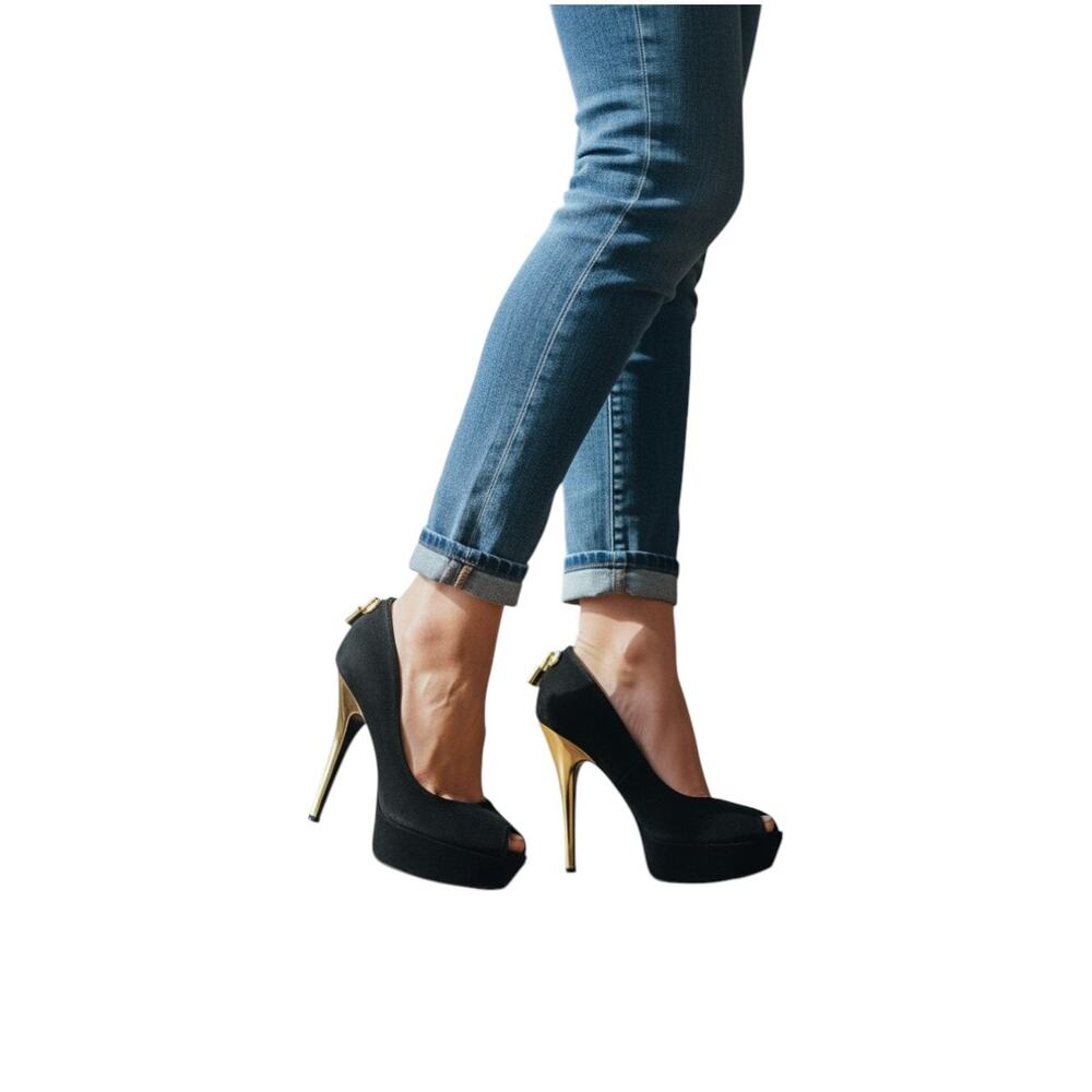 Louis Vuitton Suede Oh Really Heel Lock Peep Toe Pumps Black Women's Size 37